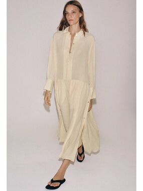 ZARA WOMAN BEIGE ZW COLLECTION FLOWY SHIRT DRESS REF:2490/333/710